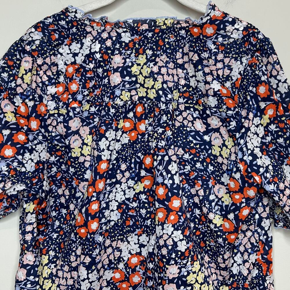 Talbots Floral Print Short Sleeve Blouse Size M Ruffle Trim Smocking - Picture 8 of 9